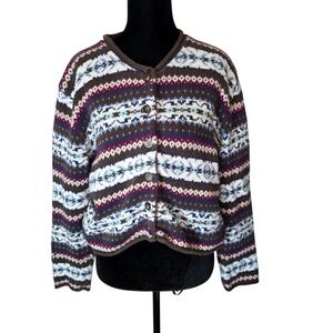 Vintage County Seat Womens L Fair Isle Nordic Cropped Cardigan Sweater 90s